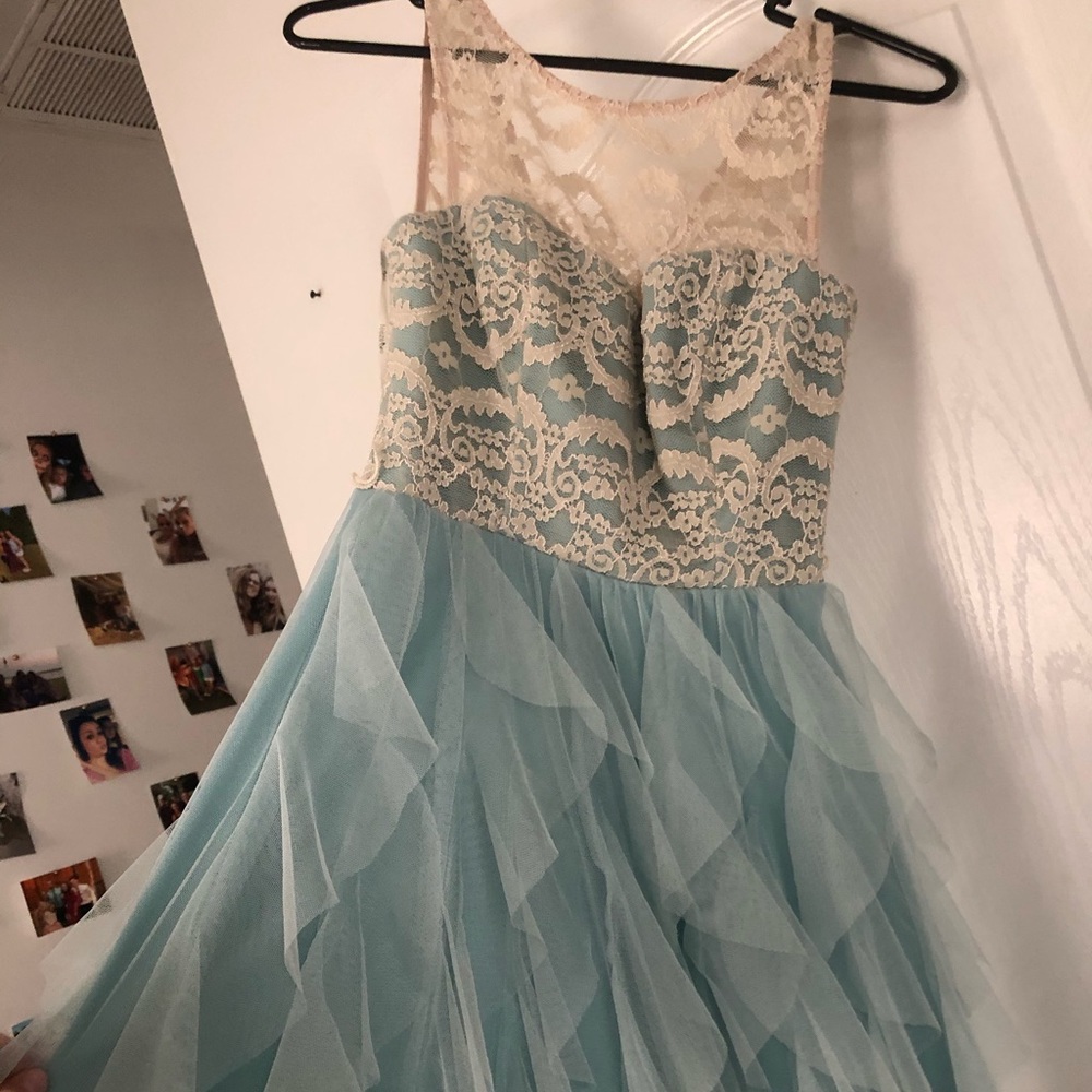 Blue and gold homecoming dress